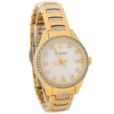 Bulova Women's Crystal Gold-Tone PVD Stainless Steel Quartz Watch 98L306 picture