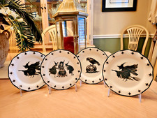 POTTER'S STUDIO HALLOWEEN WITCH BREW APPETIZER PLATES SET OF 4 CAULDRON RAVEN picture