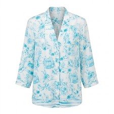 NEW Investments Woman Caroline 2X Blue White Painted Toile 3/4 Sleeve Blouse picture