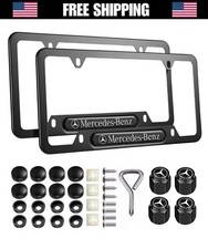 Mercedes MB License Plate Frame (Black Aluminum) - 2 Pc Set  + 4 Valve Stem Caps picture