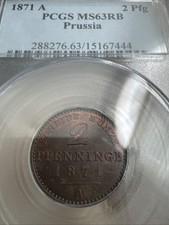 1871A 2 Pfennig PCGS MS63RB PRUSSIA only 4 in Beautiful Reddish brown Colour picture