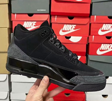 Jordan Air Jordan 3 Black/Gray Mid Top Lace-Up Leather Basketball Sneakers picture