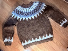 Vintage Hand Knit Wool Sweater Mens L Icelandic Lopi Nordic Yoke Pullover picture