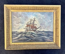1930s Italian Marine Oil on Canvas Signed Savino - Clipper Ship In Gilt Frame picture
