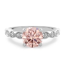 2.20 Ct Round Cut Natural Morganite & Diamond 14K White Gold Luxurious Ring picture