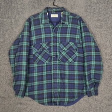 Vintage LL Bean Shacket Men's Medium Blue Green Plaid Pockets Button Up picture