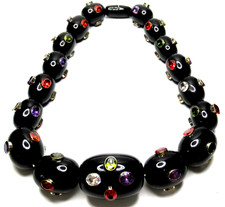 Amazing HUGE Black Lucite Bead Bezel Set Genuine Gemstone Necklace picture