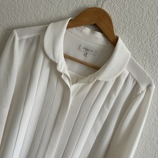 Lafayette 148 New York Athena Blouse Pleated Cream Button Shirt Women’s Large picture