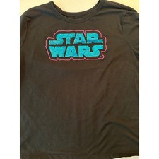 Disney Star Wars Flip Sequin Logo T-Shirt Black Teal Gold Womens 2XL Tee picture