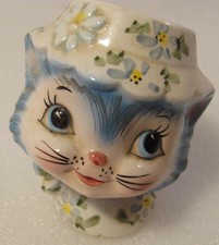 Lefton Miss Priss Salt Shaker Vtg 50's Blue Cat Ceramic Painted 2 1/2 inch Cute picture
