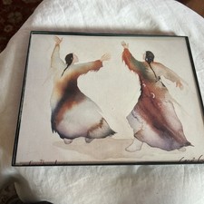 Carol Grigg Print Framed Native American Figures Learning The Dance signed picture