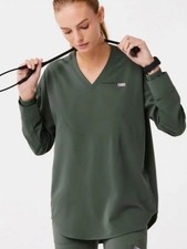 FIGS Halle V-Neck Long Sleeve Tunic Scrub Top size XL in Moss Green picture