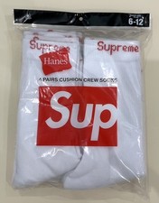 Supreme X Hanes Crew Socks - White, 4 Pack, Size 6-12 picture