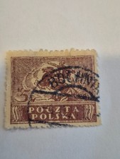 RARE 1919 Poland 5m Poczta Polska brown stamp HR picture