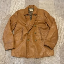 Polo Ralph Lauren L Tan Cognac Leather RRL WWII Leather Breasted Peacoat Jacket picture