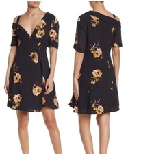 NEW,  A.L.C. Lucia Floral Print Silk Cold Shoulder Dress in Black Size 8 #D4403 picture