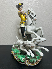 Vintage NYMPHENBURG PORCELAIN FRANKENTHAL yellow hunting GERMANY DOG HORSE picture