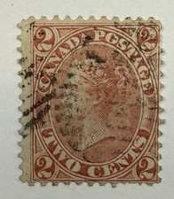Canada #20a 1859 2c deep claret rose Victoria perf 12, Used; $125 UCV picture