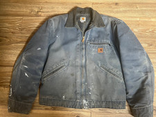 VTG Carhartt J97 Blue/Black Blanket Lined 2 Tone Detroit Jacket Distressed MED picture
