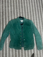 Coldwater Creek Green Suede Button-Front Collared Lined Jacket Petite PXS picture