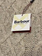 NWT Barbour Men's Stark Rope V-Neck Sweater Lambswool Light Stone Beige Large picture