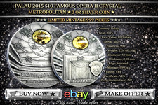 Palau 2015 $10 Famous Opera II Crystal Metropolitan 2 Oz Silver Coin⭐Mintage⭐999 picture