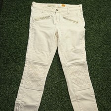 Pilcro and The Letterpress Jeans Womens 29 Beige Quilted Knee Zipper Ankle picture