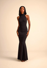 Lulus Sihana Black Halter Mermaid Maxi Dress Size L NWT Backless Formal Gown picture