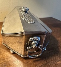 Antique Victorian 19th c. Sheffield Silver Plate Double Inkwell Sarcophagus Lid picture