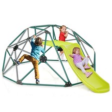 8FT Climbing Dome with Slide Outdoor Kids Jungle Gym Dome Climber, Green & Gray picture
