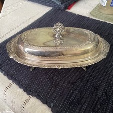 Vtg Sheridan Silver Plate Ornate Footed Covered Butter Dish With Glass Insert picture