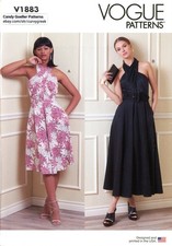 Vogue V1883 Criss-Cross Halter Dress w Bodice Pleats & Pockets Sz 6-14 UNCUT picture