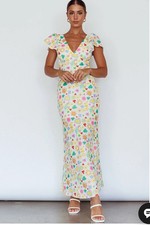 INDI LUXE Size M Long Summer Flutter Sleeve Maxi Dress Printed White NEW picture