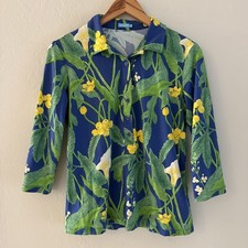 J. McLaughlin Preppy Blue Floral Signature Catalina Cloth Top Medium Stretch picture