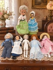 Vintage 1991-92 Fibre-Craft Wang’s Mixed Doll Lot of 7 w/ Stands TLC picture