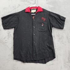 VTG 1950s King Louie Rayon Bowling Shirt Chainstitch Black Red Rite Roll Ray S picture