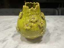 Vintage Pier 1 Discontinued Large Lime Green Ceramic  Vase 3-D Flowers 8” picture