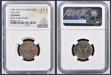 VERY VERY RARE NGC 1786 VOC N.E. Indies Duit Zeeland New York Penny (Genuine) picture