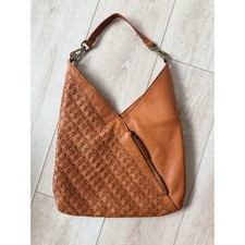 Vilenca Holland Tan Leather Shoulder Bag Woven Laser Cut Design Hobo Boho picture