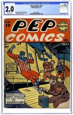 Pep Comics #19 / 1941 WW2 Cover / CGC 2.0 / The Shield was pre-Captain America picture