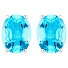 Natural Swiss Blue Topaz Stud Earrings 4ct Oval Sterling Silver Womens picture