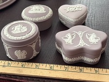 4 Wedgwood lilac lavender covered trinket ring boxes picture