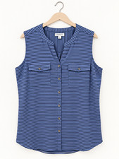 Croft & Barrow Women's Blue & Black Striped Sleeveless Blouse - L - New With Tag picture