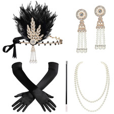 BABEYOND 1920S Flapper Gatsby Costume Accessories Set 20S Flapper Headband Pearl picture