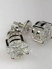 3.2Ct Round Cut Lab Created Diamond Men's Stud Earring 14K White Gold Plated picture