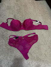 Torrid Curve Pink Lace Mesh Underwire Bra Set 40DDD Adjustable Strap Thong picture