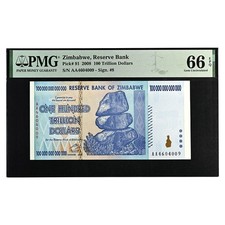 Zimbabwe 100 Trillion Banknote AA 2008 PCGS or PMG Graded 66 PPQ picture
