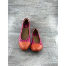 Clarks Artisan Pink Orange Leather Colorblock Cap Toe Ballet Flats Women Sz 7.5M picture