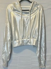 NO Ka’oi XL Women’s Cropped Hoodie, Metallic Silver Shimmer, XL, New With Tags picture