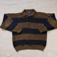 90s Old GAP Striped Chunky Knit Polo Sweater picture
